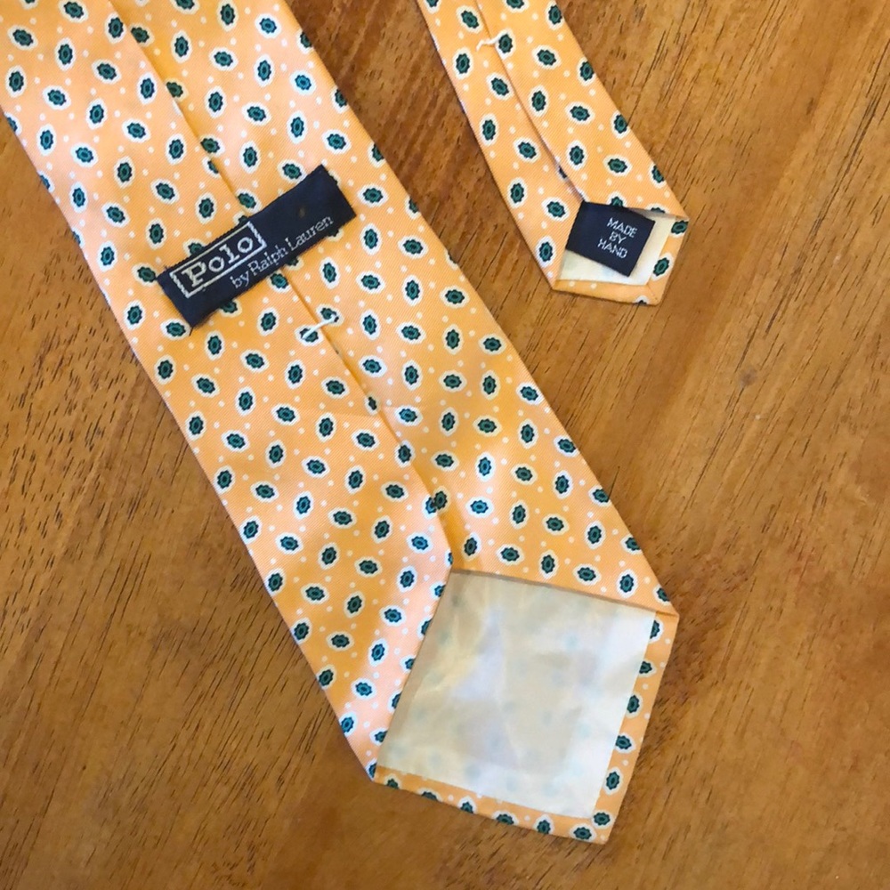 Polo By Ralph Lauren Peach Green Black & White Silk Tie 56”